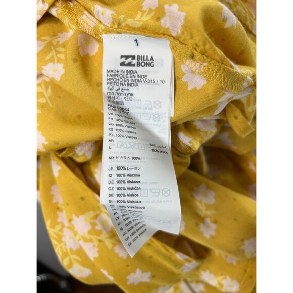 BILLABONG Love Wrapped Crop Top Sz L Yellow Floral Peasant Long Sleeve Tie Waist - Picture 14 of 14